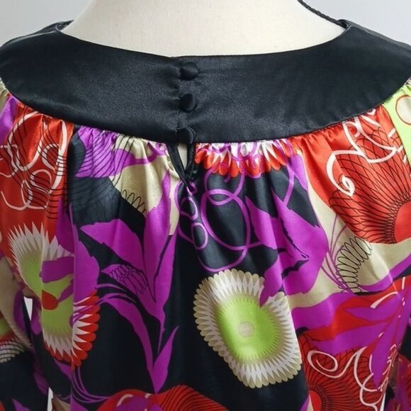 BCBGMaxAzria Blouse Multicolor Abstract Geometric 3/4 Sleeve Satin Size XS - Picture 6 of 8